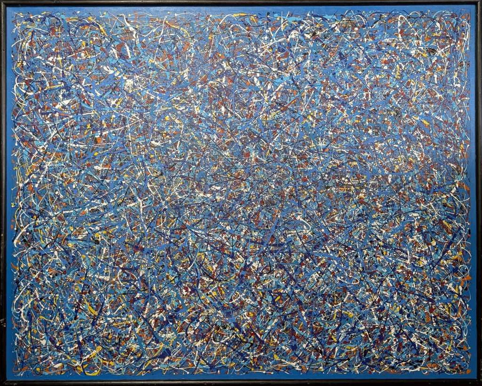 Original in the Manner of Jackson Pollock 48 x 60": Large, Striking, and spectacular original painting in the manner of Jackson Pollock! We base this attribution on the same medium, style, complexity, and signature as used by Pollock. Medium: Oil on ca