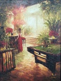 Delia Original ?he Pool Room", 48 x 36", COA