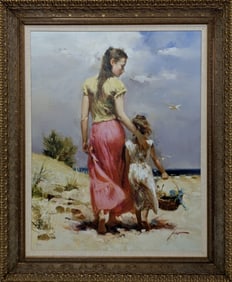 Pino "Seaside Walk", Canvas, Signed, 36 x 28"