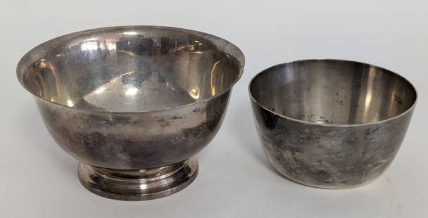 Steiff & Aetna Sterling Silver Bowls: 2- fine Sterling Silver Bowls for one money! Aetna Revere Bowl 3H x 5W in., Steiff finger bowl 2H x 3.75W in. Total weight 9.42 oz. Please view all photos for condition. We consider the photos to be t