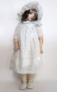 Bebe Jumeau #12 Doll with Original Box 28"H: Highly desirable, made in France, vintage Bebe Jumeau #12 Doll. 28 inches High. She does come with her original box! This young lady has been played with and has some condition issues. She is all toge