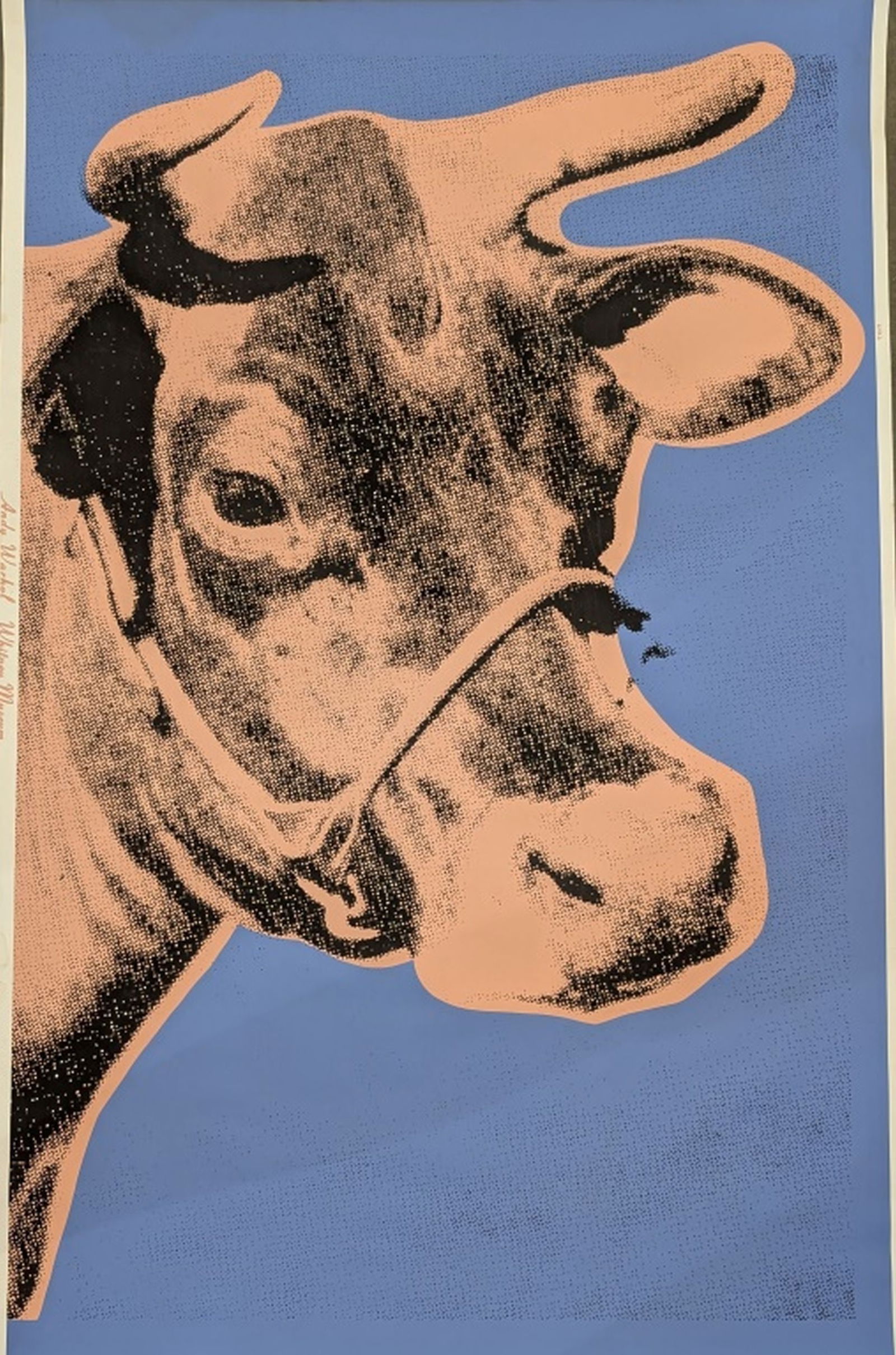 Andy Warhol "Cow" 1971, 45 x 29": Andy Warhol Cow in colors Wallpaper, 1971 in colors on heavy wallpaper. 45.5 x 29.75 inches. Condition: Light toning to borders. Please be sure and view all photos for condition. Part of a collection