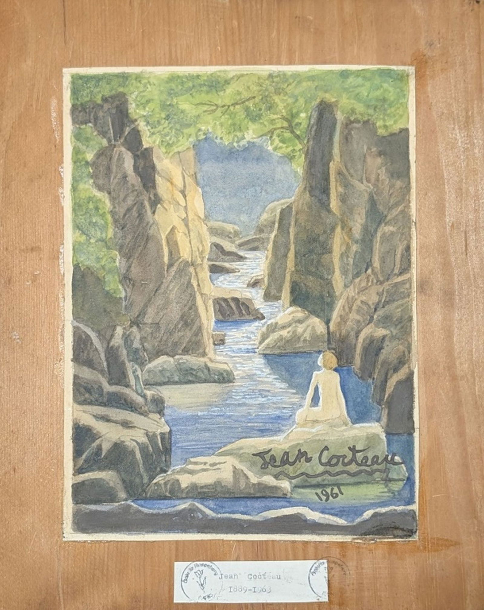 Original in the Manner of Jean Cocteau: Beautiful original painting in the manner of Jean Cocteau. We base this attribution on the same medium, style, subject, complexity, and signature as used by Coctearu. Medium: Watercolor on heavy paper