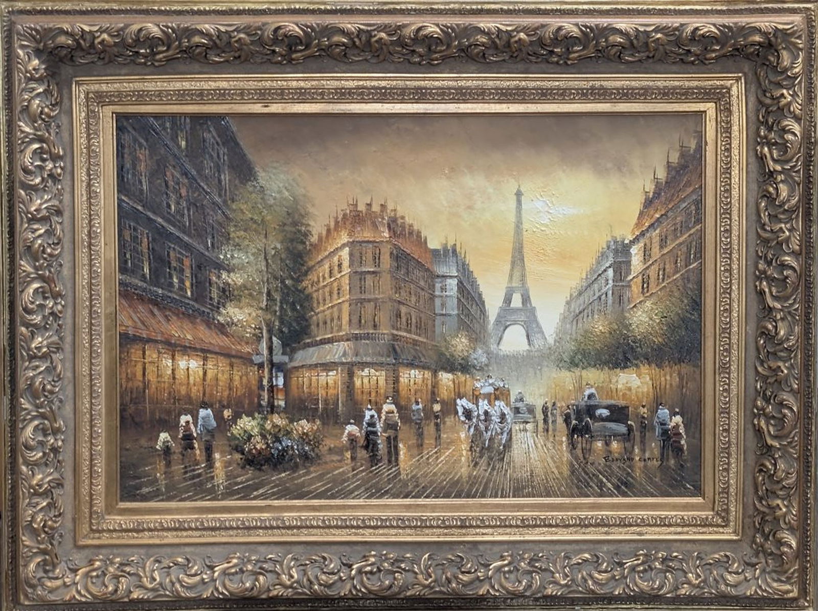 Original in Manner of Edouard Cortes, 24 x 36": Spectacular original cityscape of downtown Paris, France in the manner of the famous French artist Edouard Cortes. This is a spectacular oil on canvas original with heavily textured imposto painting i