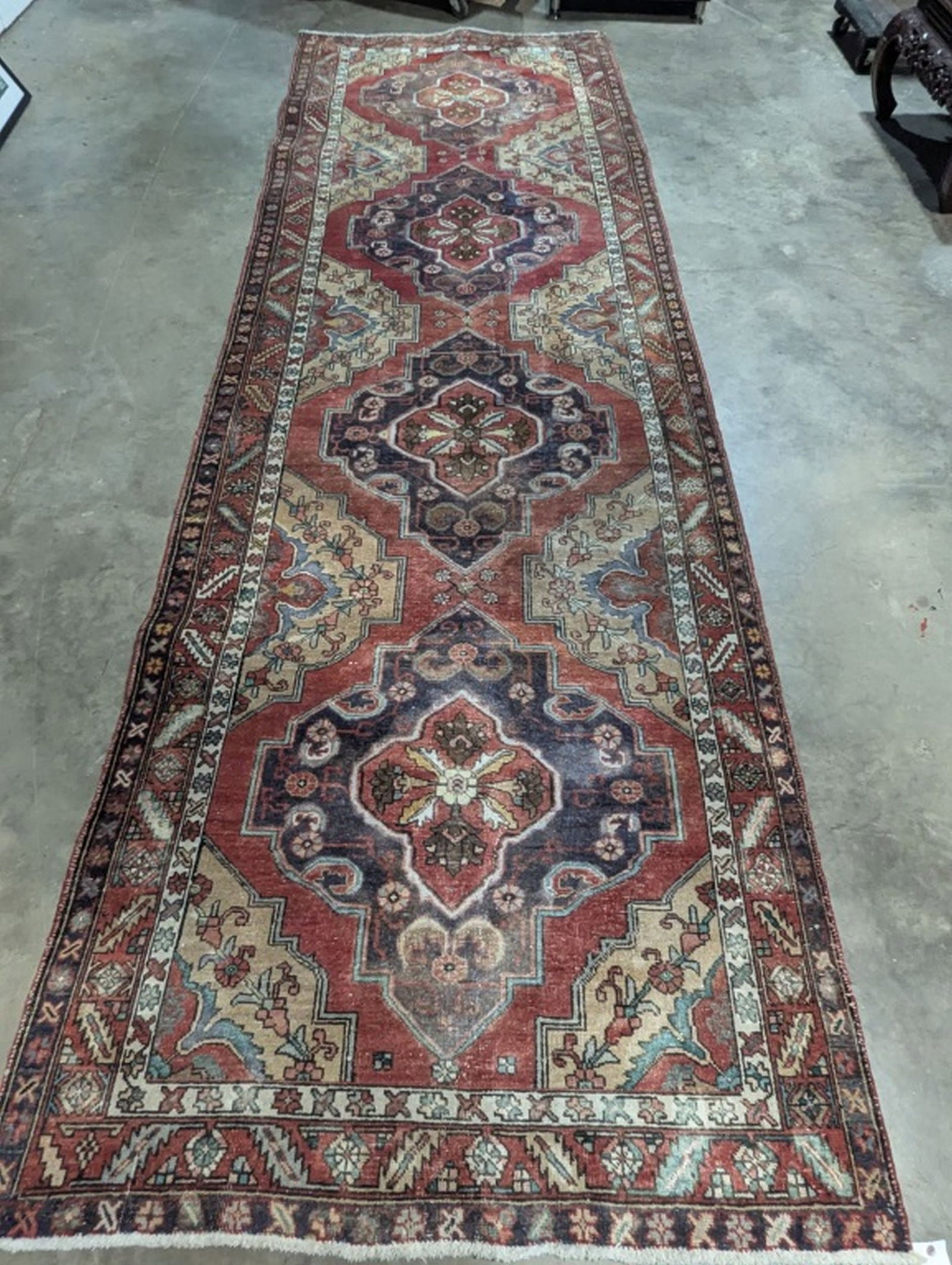 Ahar Hand Woven Palace Runner Rug 4.6 x 14.6 ft: Super long and Beautiful Hand Knotted Rug! 4.6 x 14.6 ft. Retail 2500. Semi-antique 20 - 50 years old. In good condition and ready to use. May have some wear. We consider the photos to be the conditio