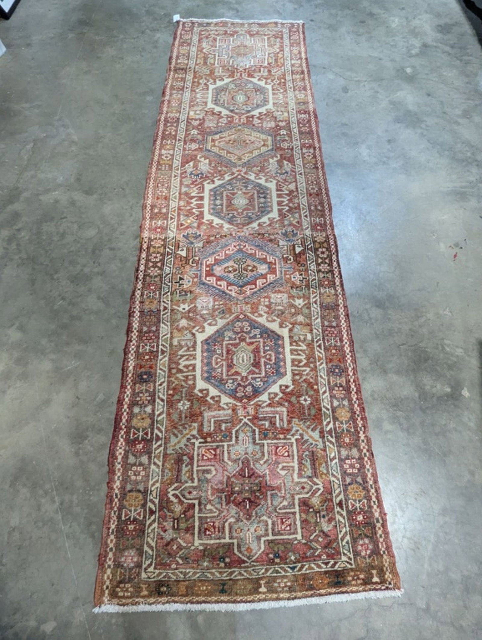 Karajeh Hand Woven Runner Rug 3 x 11.4 ft: Beautiful Hand Knotted Rug! 3 x 11.4 ft. Retail 1600. Semi-antique 20 - 50 years old. In good condition and ready to use. May have some wear. We consider the photos to be the condition report. Please 