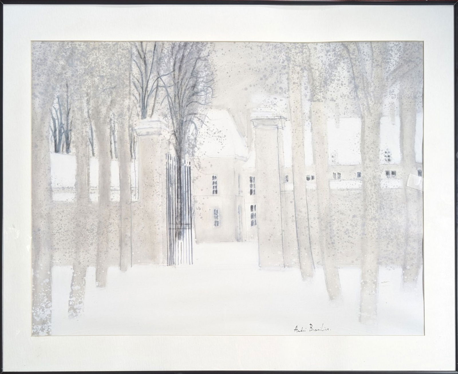 Rare Andre' Brasilier Litho "Loupeigne Under Snow": Very Rare Find! Loupeigne sous la neige (Loupeigne under the snow) by French artist André Brasilier. Medium: Lithograph on paper. Date: about 1980.Art Size: 18 x 22 in. Frame: 22 x 27 in. The art
