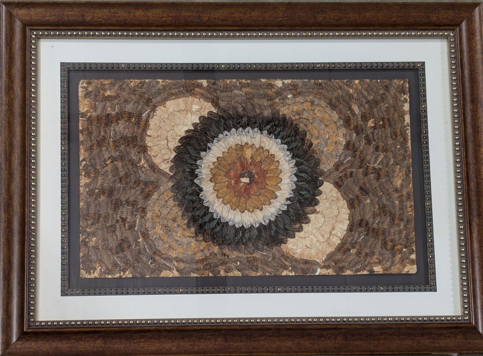 Hand Crafted Butterfly Wing Floral Mosaic: Absolutely gorgeous, painstakingly handcrafted butterfly wing art piece, created using real, natural butterfly wings arranged in an intricate mosaic pattern. The artist used wings of varying colors an