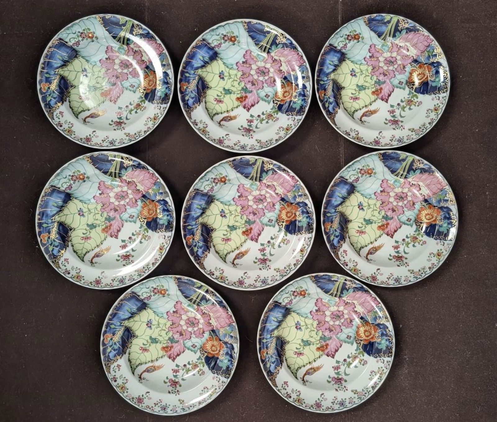 8 Mottahedeh “Tobacco Leaf Large Rim Soup Bowls: Maker: Mottahedeh. Items: Large Rim Soup Bowls. Pattern: Tobacco Leaf. Maker’s Mark Location: Bottom. Color: Multicolor Flowers & Leaves, Smooth. Number of Pieces: 8. Comes with Original Box: No