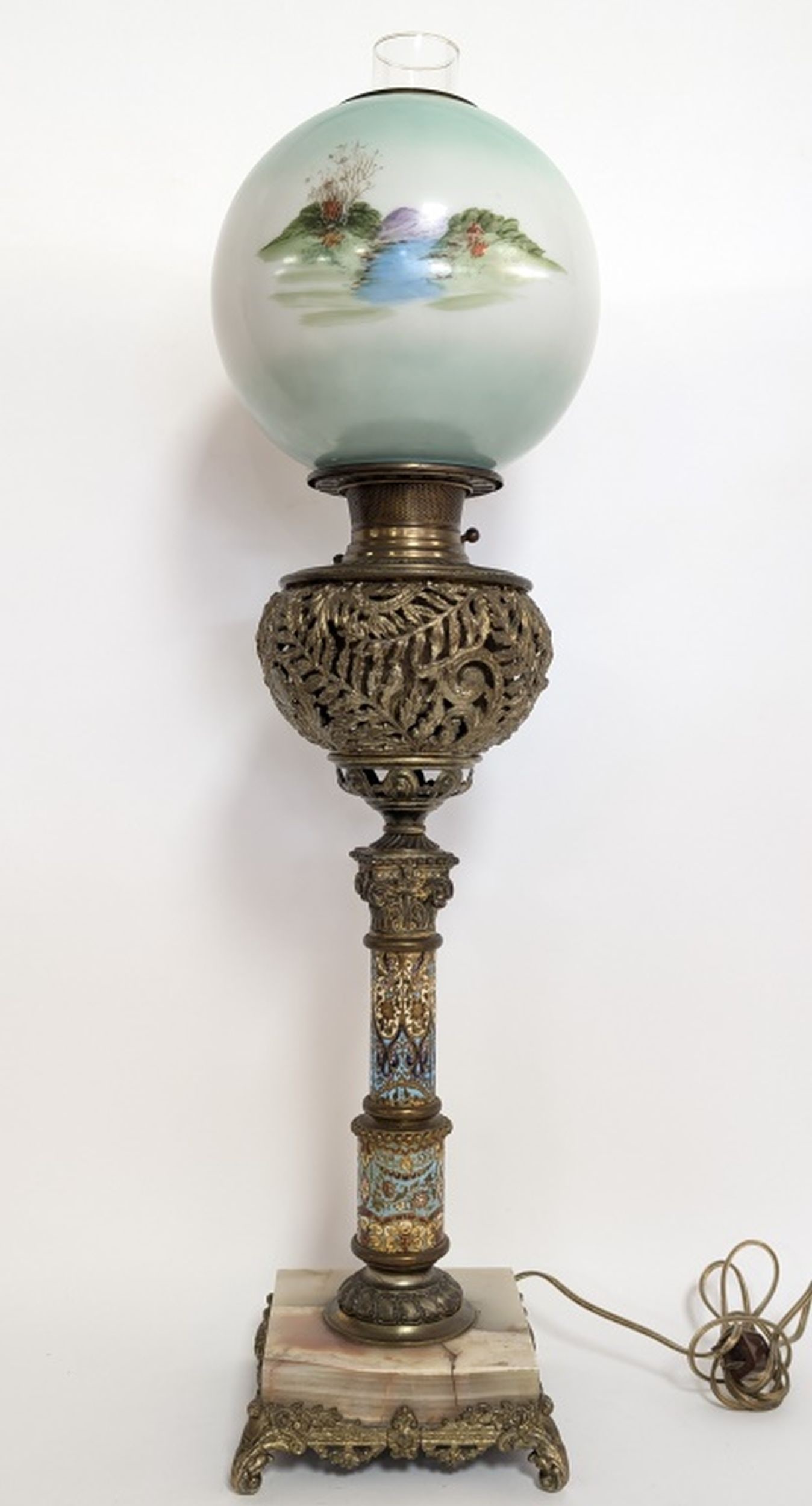 RARE & Large 19thc Cloisinne' Banquet Oil Lamp (1 of 20)