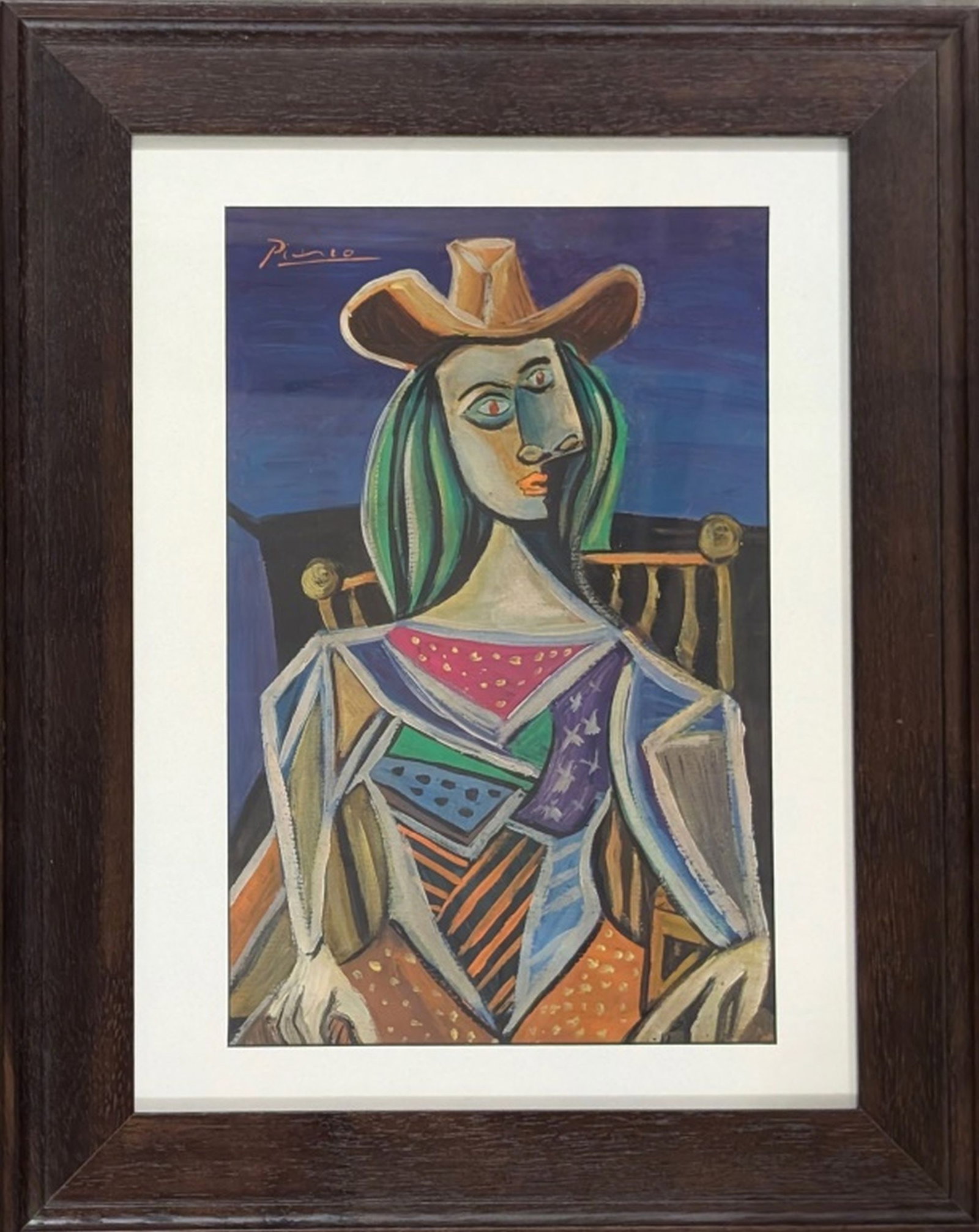 Original After Picasso Painting, 13.5 x 9": Amazing example of Cubism in after perhaps the worlds best known artist Pablo Picasso. Medium: Mixed media on panel. Condition: Very good overall appearance with minor aging in the paper. Signature: U