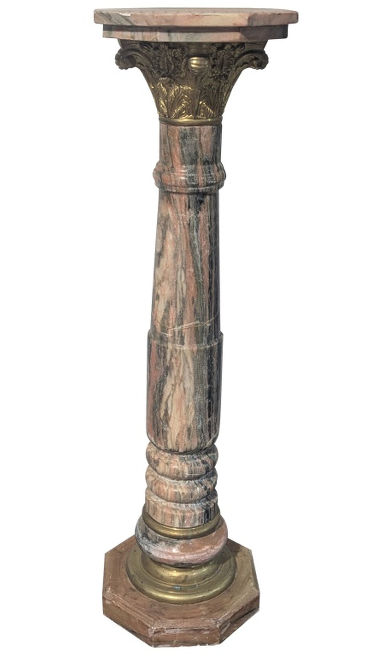 Vintage Pink Marble & Gilt Column Pedestal 47"H (1 of 5)