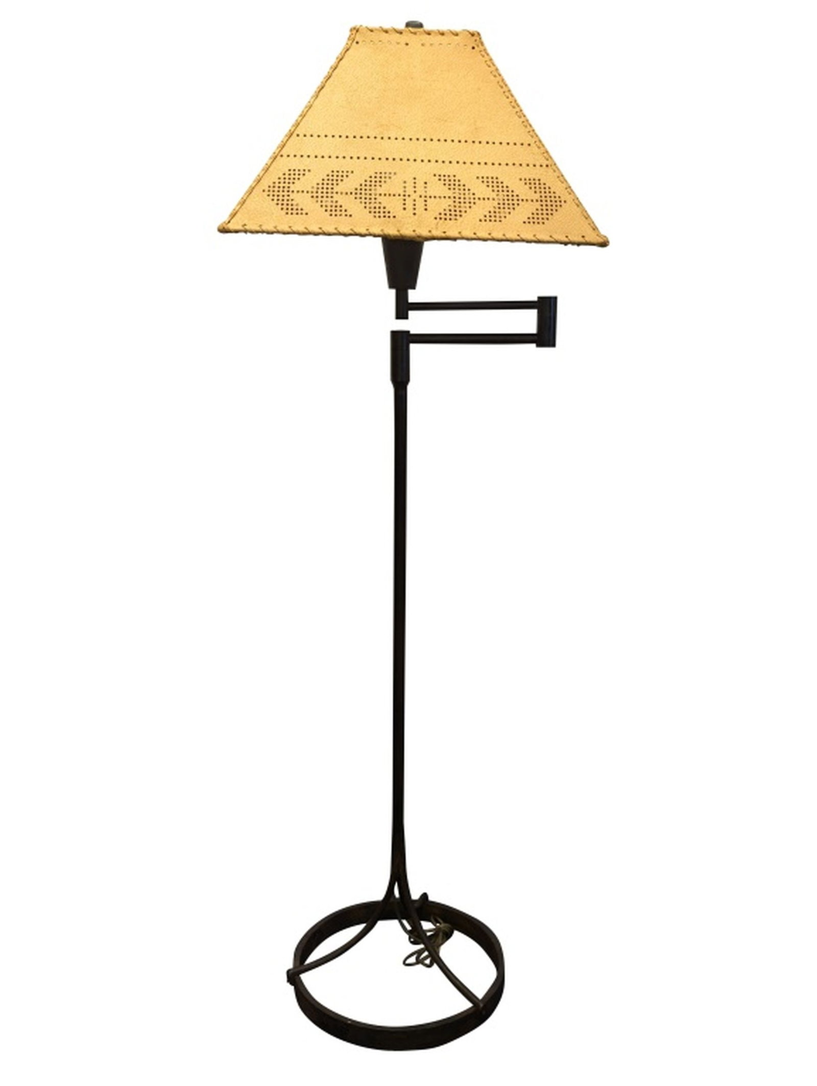 Wrought Iron Swivel Floor Lamp, Hide Shade (1 of 9)