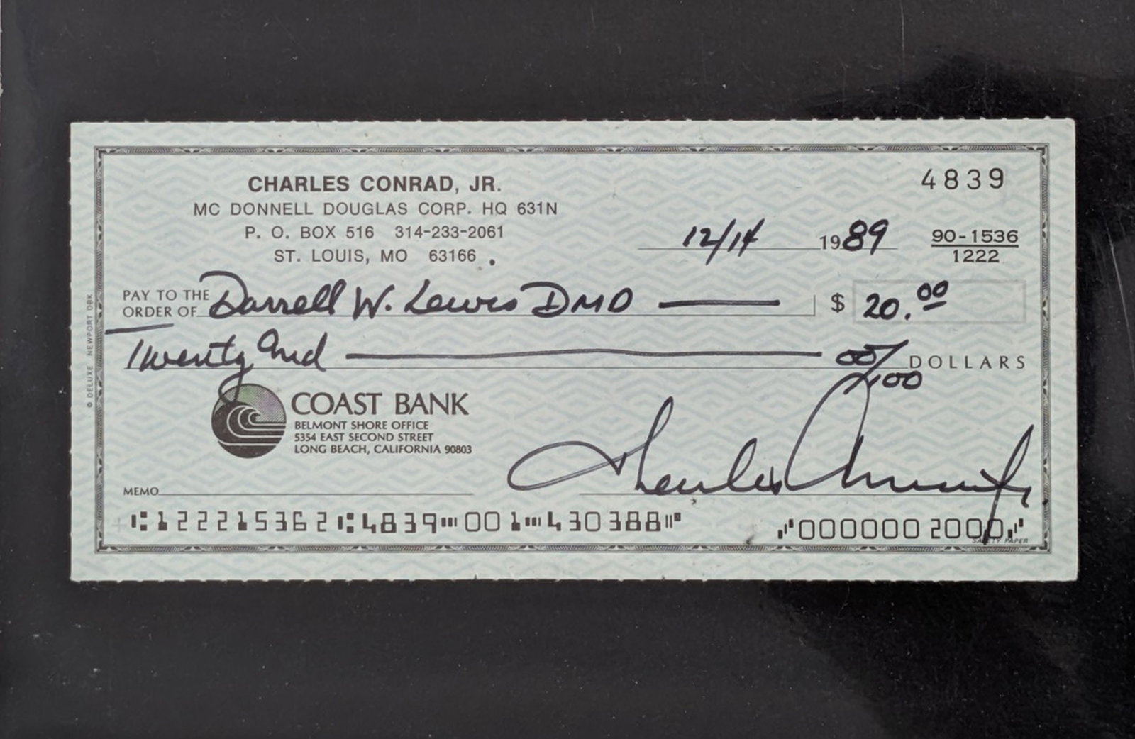 Charles Conrad, Jr. Signed Personal Check (1 of 8)
