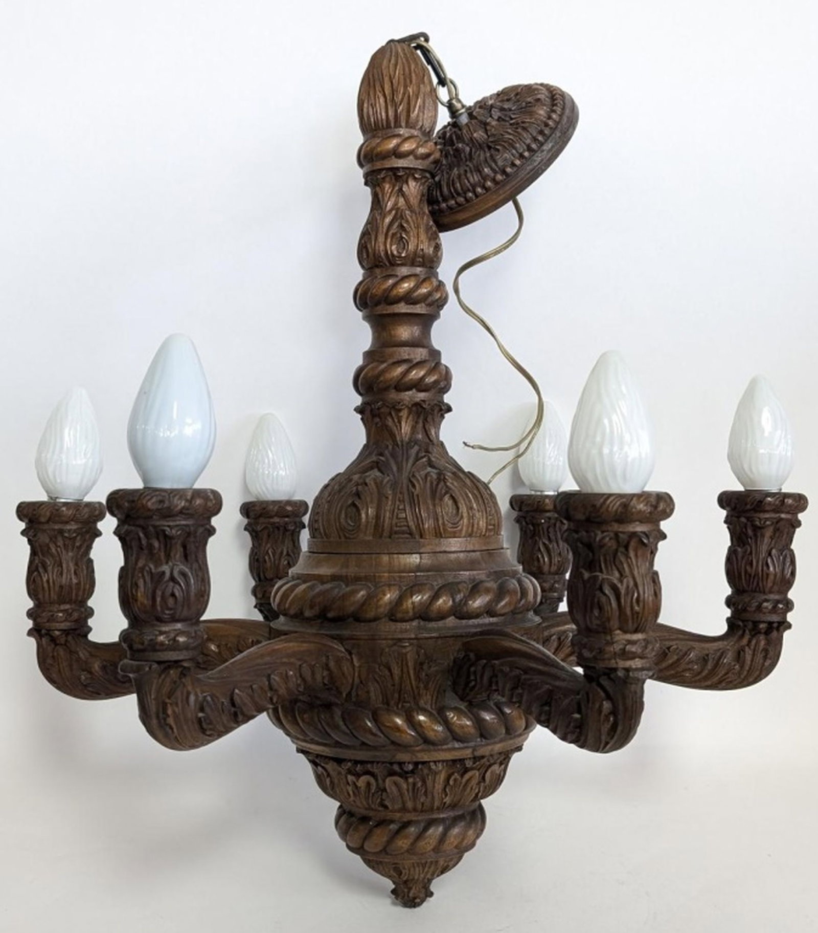 Antique 6-Light Carved Walnut Chandelier 25"H (1 of 6)