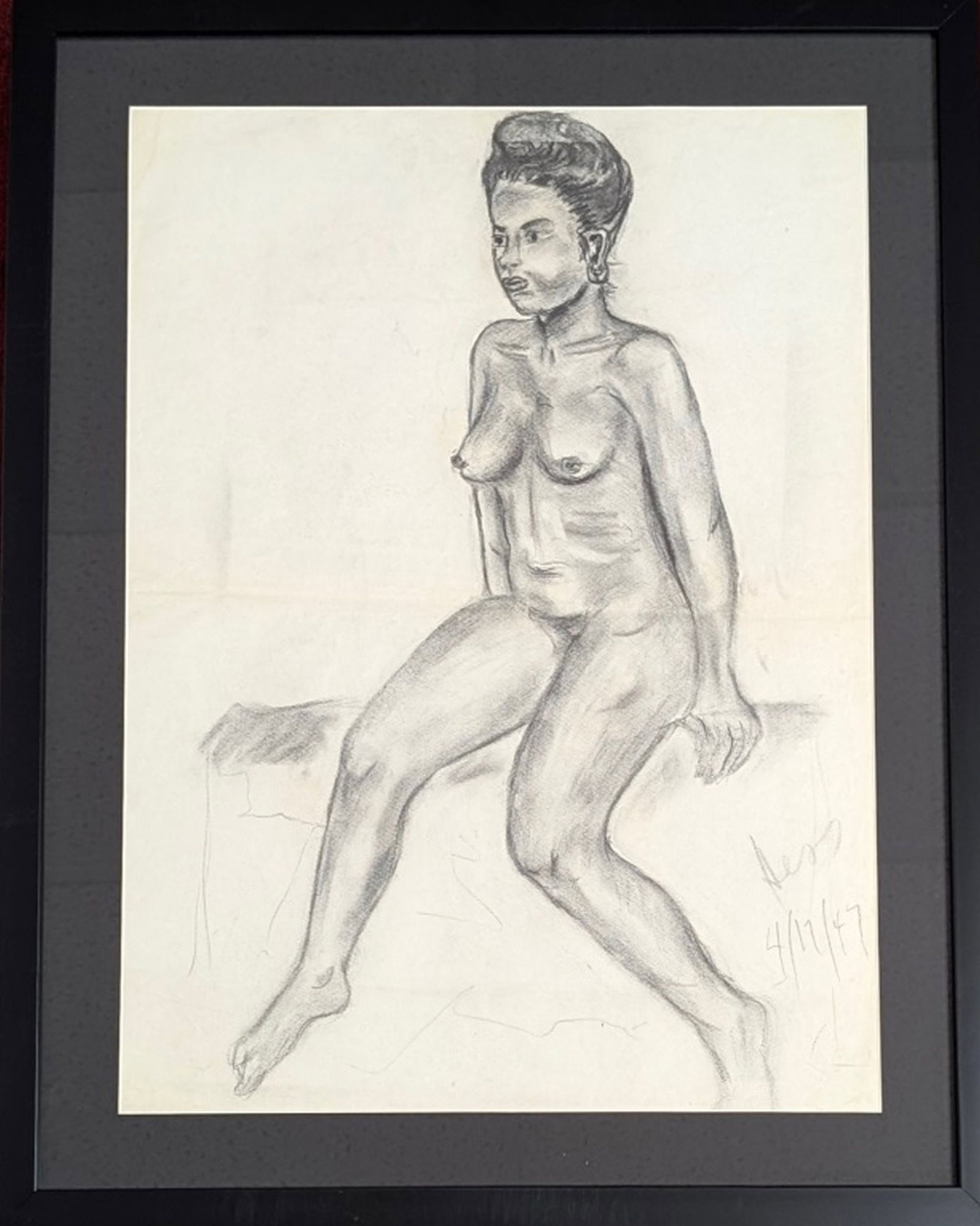 Rudolf Hess Original Nude Charcoal: Gorgeous nude young woman original by American artist Rudolf Hess! Medium: Charcoal on paper. Size: 24 x 18 in. Frame: 30 x 24 in. Condition: Very good. Signature: Lower right. Rudolf Hess (1903 - 198