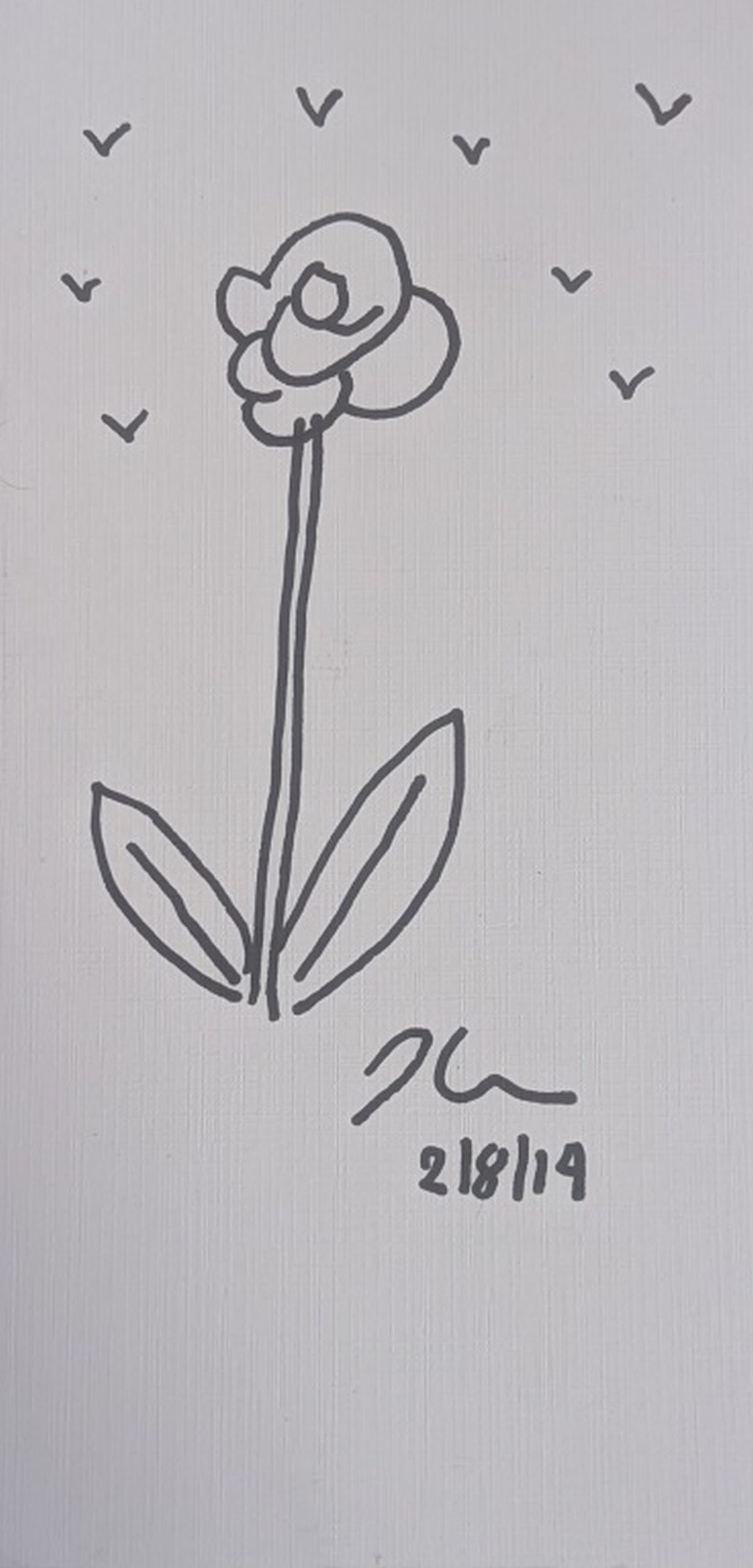 Jeff Koons Signed Original Drawing: Hand drawn flower signed Damien Hirst. Medium: Marker on paper. Condition: Very good with mild smudging and discoloration in the paper. Date: 2014. Sheet size: 11.5 x 6 in. Flower image: 6 in. high. O
