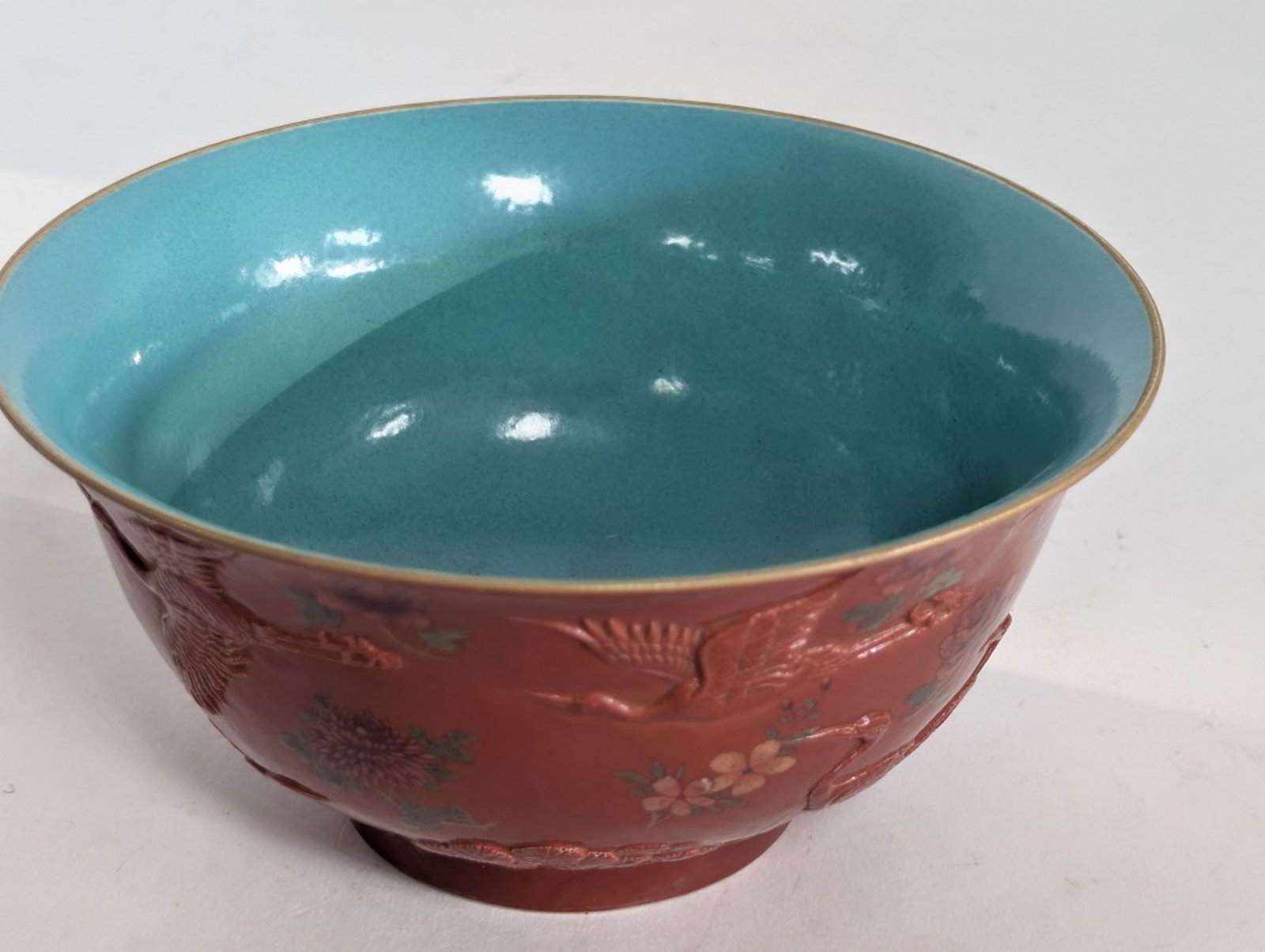 Antique Chinese Red & Robin's Egg Porcelain Bowl (1 of 8)