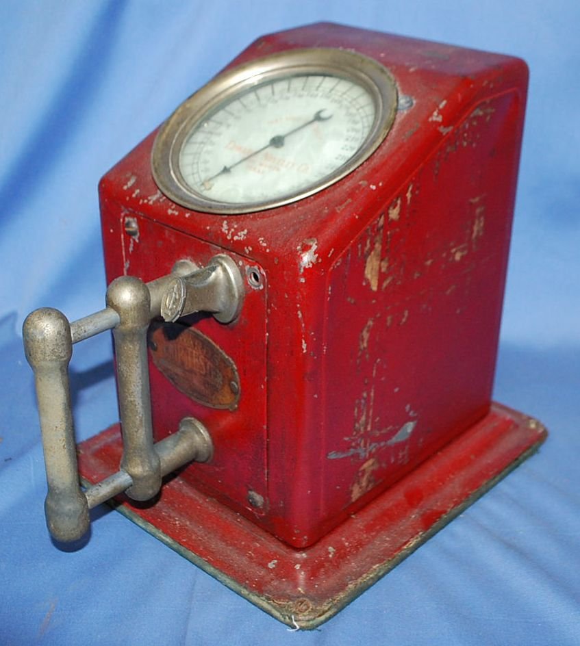 EDWARDS NOVELTY ONE CENT GRIP TESTER: FROM THE WILSON ESTATE,BRASS HANDLE, MADE IN FORT WORTH TEXAS, 10"W, 11"D, 12"TALL