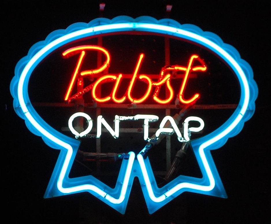 PABST ON TAP NEON SIGN: FROM THE WILSON ESTATE, RED, WHITE, & BLUE NEON, 22"W, 19"TALL
