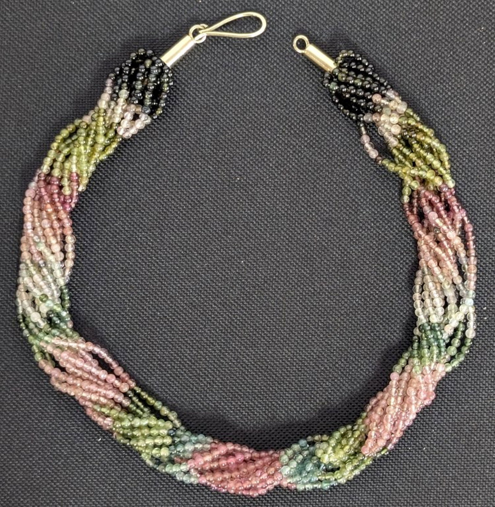 Tourmaline Seed Bead Neckace, 14K Clasp. (1 of 4)