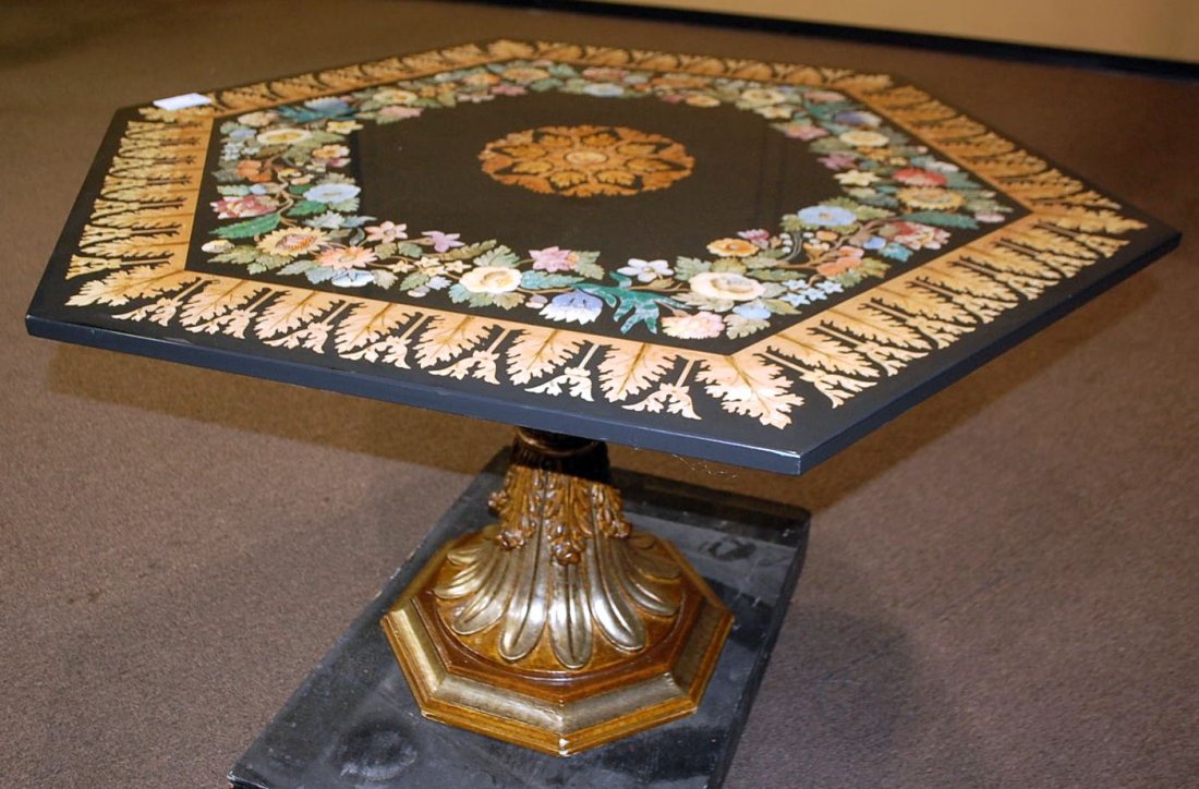 CUSTOM PAINTED OCTAGON CENTER TABLE: FROM WEST WESLEY HOME, 55"DIAMETER, 31"TALL