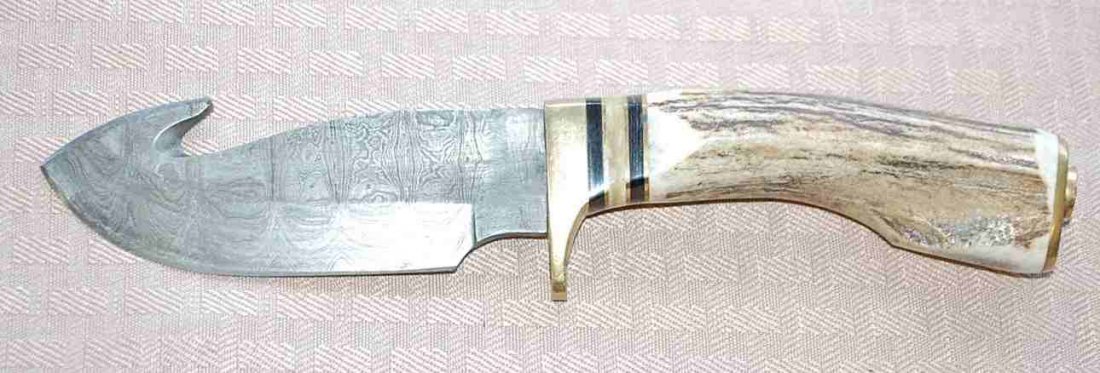 Jacobs Damascus Custom Knife: custom knife stag handle