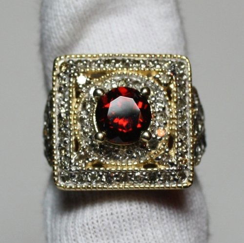 Garnet & Diamond Ring - 1ct Garnet w/ 1.50ctw Diam.: 10k Yellow Gold - Appraised Value $3,850.00 - Includes Appraisal (JC0147)