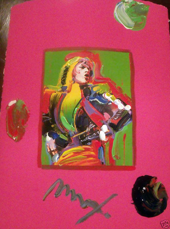 Peter Max "Mick Jaggar" Orig Mixed Media Very Rare: Museum framed and matted, MINT condition w/COA. Illness and economic climate forces the sale of this original with a very low starting bid with no reserve. Peter Max is a multi-dimensional creative ar