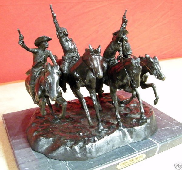 REMINGTON BRONZE SCULPTURE COLLECTION OF 5: THIS IS AN OFFER FOR A COLLECTION OF ORIGINAL SIZE LIMITED EDITION BRONZE SCULPTURES(SET OF 5) BY THE MOST FAMOUS WESTERN ARTIST FREDERIC REMINGTON. THE GORGEOUS SCULPTURES HAVE A STUNNING MUSEUM BROW