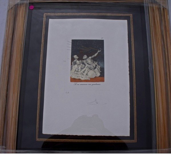 DALI ARTIST PROOF HAND SIGNED RARE: DALI ARTIST PROOF HAND SIGNED AND NUMBERED 29X25 FRAMED AUTHENICATED W/COA MINT