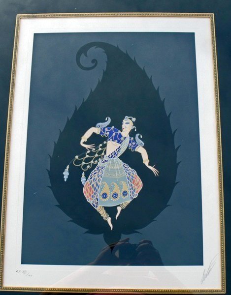 RARE "ERTE" SERIGRAPH ARTIST PROOF: ERTE "BAYADERE" ARTIST PROOF @1986 EMBOSSED SERIGRAPH WITH FOIL STAMPING FRAMED AND MATTED APPROX. 30X36 AUTHENICATED W/COA. investment piece. very very low opening bid