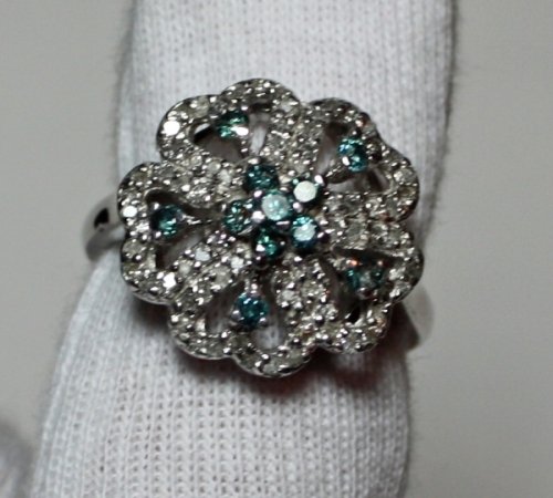 1.00 Carat Total Weight Blue & White Diamond Ring: 10k White Gold - Clarity SI2-I1, Color Blue- Appraised Value $3,800.00 - Includes Appraisal (JC0135)