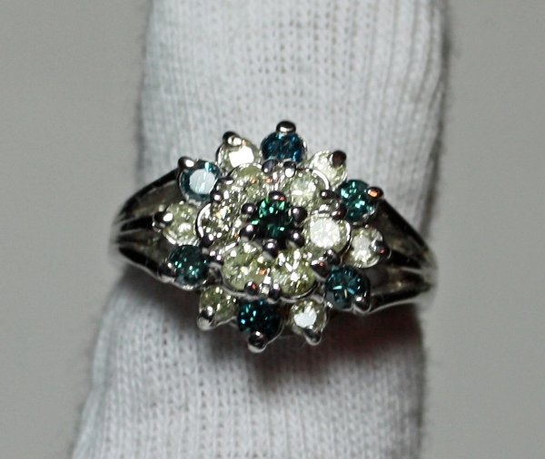 1.00 Carat Total Weight Blue & White Diamond Ring: 10k White Gold -Clarity SI2-I1, Color Blue - Appraised Value $3,900.00 - Includes Appraisal (JC0142)