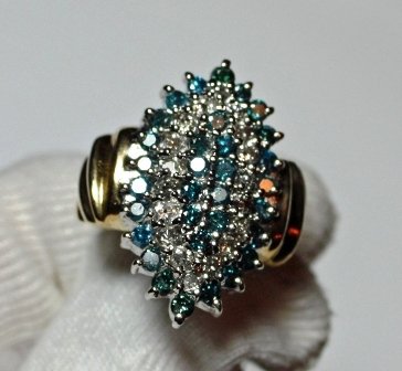 2.00 Carat Total Weight Blue & White Diamond Ring: 10k Yellow Gold -SI2 I1, Color Blue- Appraised Value $5,600.00 - Includes Appraisal (JC0124)