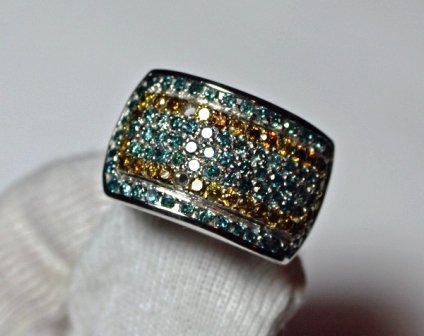 1.50 Carat Total Weight Blue & Yellow Diamond Ring: 10k White Gold -Clarity SI2 I1, Color Blue/Yellow- Appraised Value $5,600.00 - Includes Appraisal (JC0122)