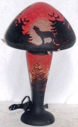 Coyote Howling at Moon - Lamp: Delightful table lamp, a lone coyote howling at the moon is depicted on this lamp. 24.5" H, Shade 13.5", base 6"