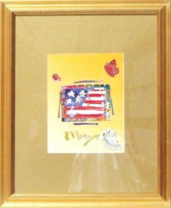 PETER MAX "FLAG" ORIGINAL MIXED MEDIA: ORIGINAL MIXED MEDIA-MINT