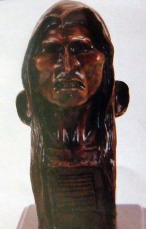 REMINGTON "SAVAGE" BRONZE SCULPTURE: REMINGTON "SAVAGE" BRONZE SCULPTURE MOUNTED ON MARBLE,APRROZ. 13HX4L