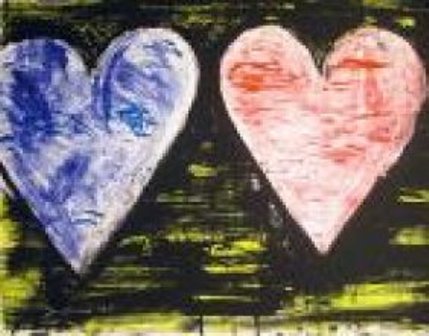 JIM DINE "TWO HEARTS AT SUNSET" ORIGINAL: Signed 38X27, ORIGINAL LITHOGRAPH, MINT, AUTHENICATED W/COA