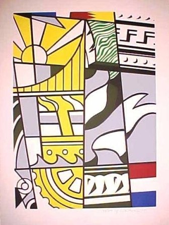 "Bicentennial Print, 1975" Lichtenstein: Signed Limited edition Lithograph and screenprint by Roy Lichtenstein. Edition of 200. Image is 30 1/16" x 22 5/16"