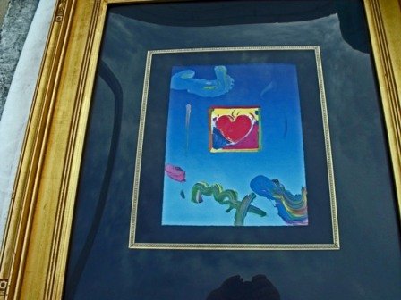 PETER MAX "HEART": ORIGINAL MIXED MEDIA ON PAPER, SIGNED BY THE ARTIST. MINT CONDITION. COMES WITH COA. STAMPED ON BACK BY MAX STUDIOS FRAMED APPROX. 31X27, YEAR 2008.