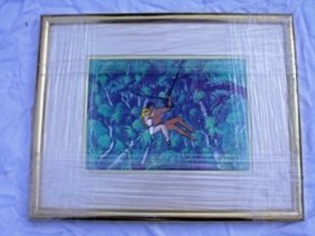 ANIMATION CEL "TARZAN LORD OF THE JUNGLE": ORIGINAL HAND PAINTED ANIMATION CEL USED IN THE ORIGINAL PRODUCTION OF THIS CARTOON. COMES W/COA. FRAMED 19X15.
