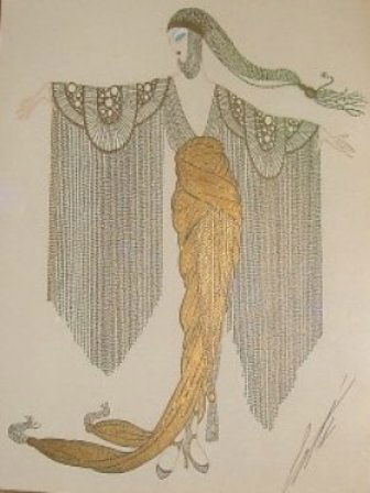 ERTE' "MILLIARDAIRES AMERICAINES" GOUACHE 1917: ERTE' "MILLIARDAIRES AMERICAINES" GOUACHE 1917, 56CMX62.5CM, VERY EARLY WORK, EXTREMELY RARE, HAND SIGNED, MINT