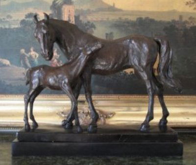 "MARE AND FOAL" BRONZE SCULPTURE BARYE: BRONZE SCULPTURE ATTRIBUTED TO BARYE-MUSUEM PATINA-GOOD FINISH-APPROX. 13H X 16W X 7D