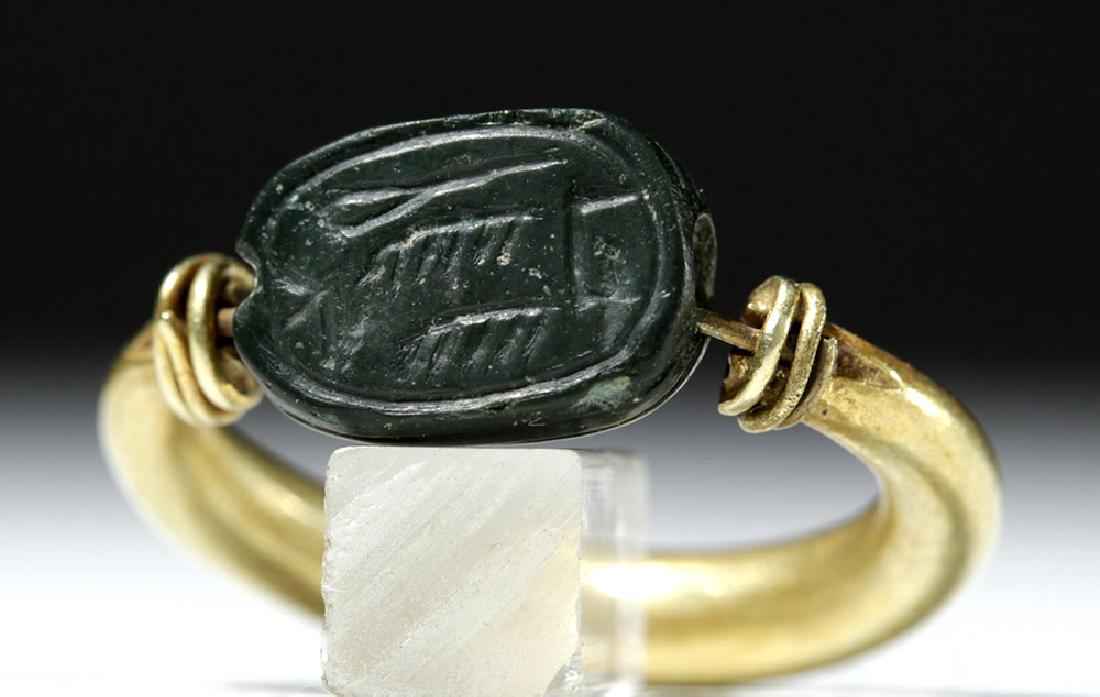 Egyptian Green Jasper Scarab / 16K Gold Swivel Ring (1 of 5)
