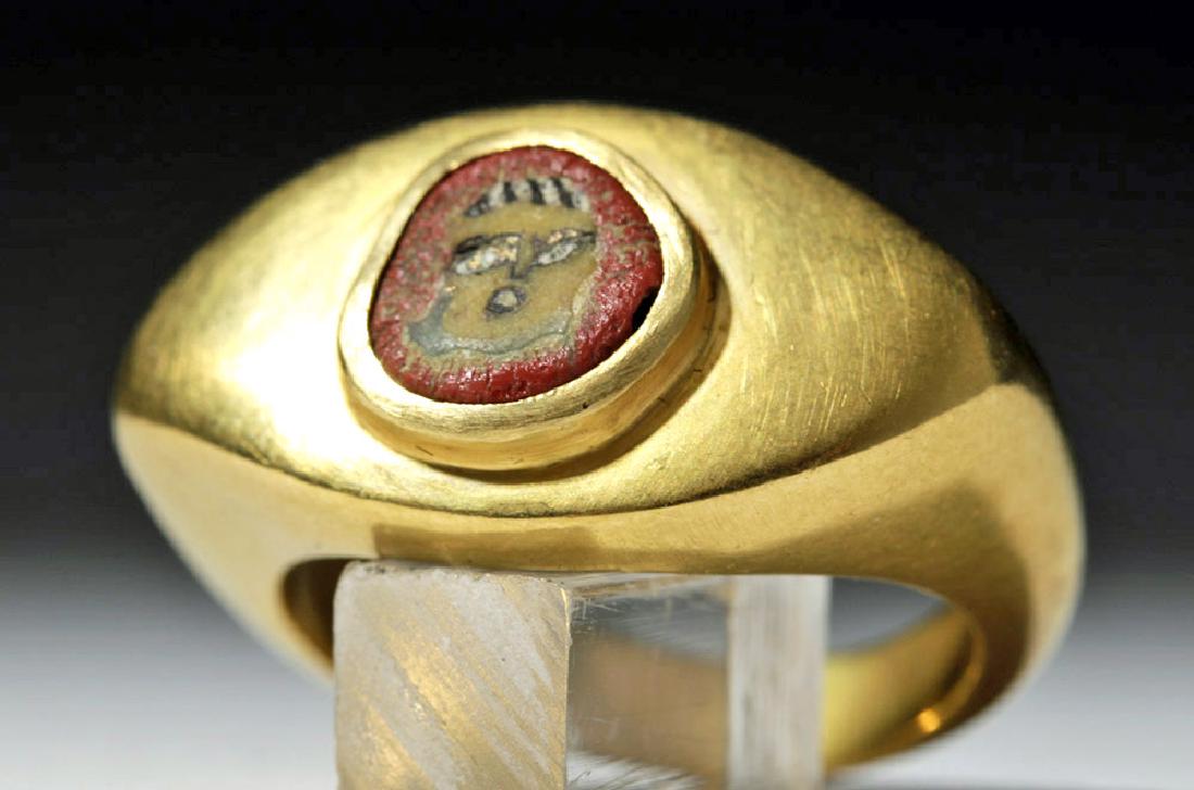 22K Gold Ring w/ Graeco-Roman Paste Glass Face Bead (1 of 5)