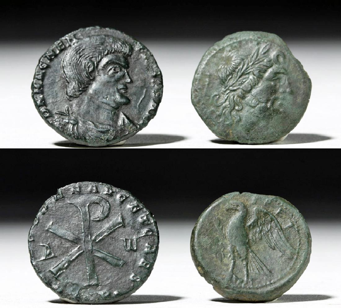 Pair of Roman Bronze Coins - Bruttium + Magnentius (1 of 3)