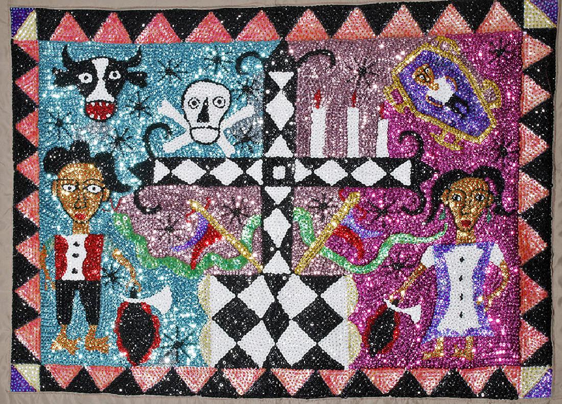 20th C. Haitian Beaded Vodoo Drapeau / Flag (1 of 8)