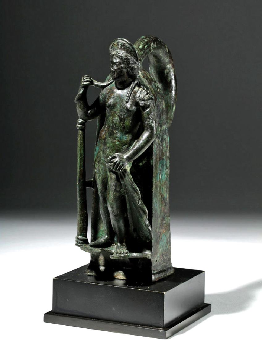 Important Large Roman Bronze Chariot Attachment -Venus: Roman, ca. 2nd to 3rd century CE. A superb, finely cast bronze chariot attachment featuring beautiful Venus, goddess of romantic love, nude save her lovely, crescent-shaped diadem, gracefully standing